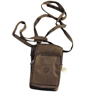 Pretty Lina Mini Crossbody Wallet Phone Bag Pouch Nylon Fits Large Phones Brown